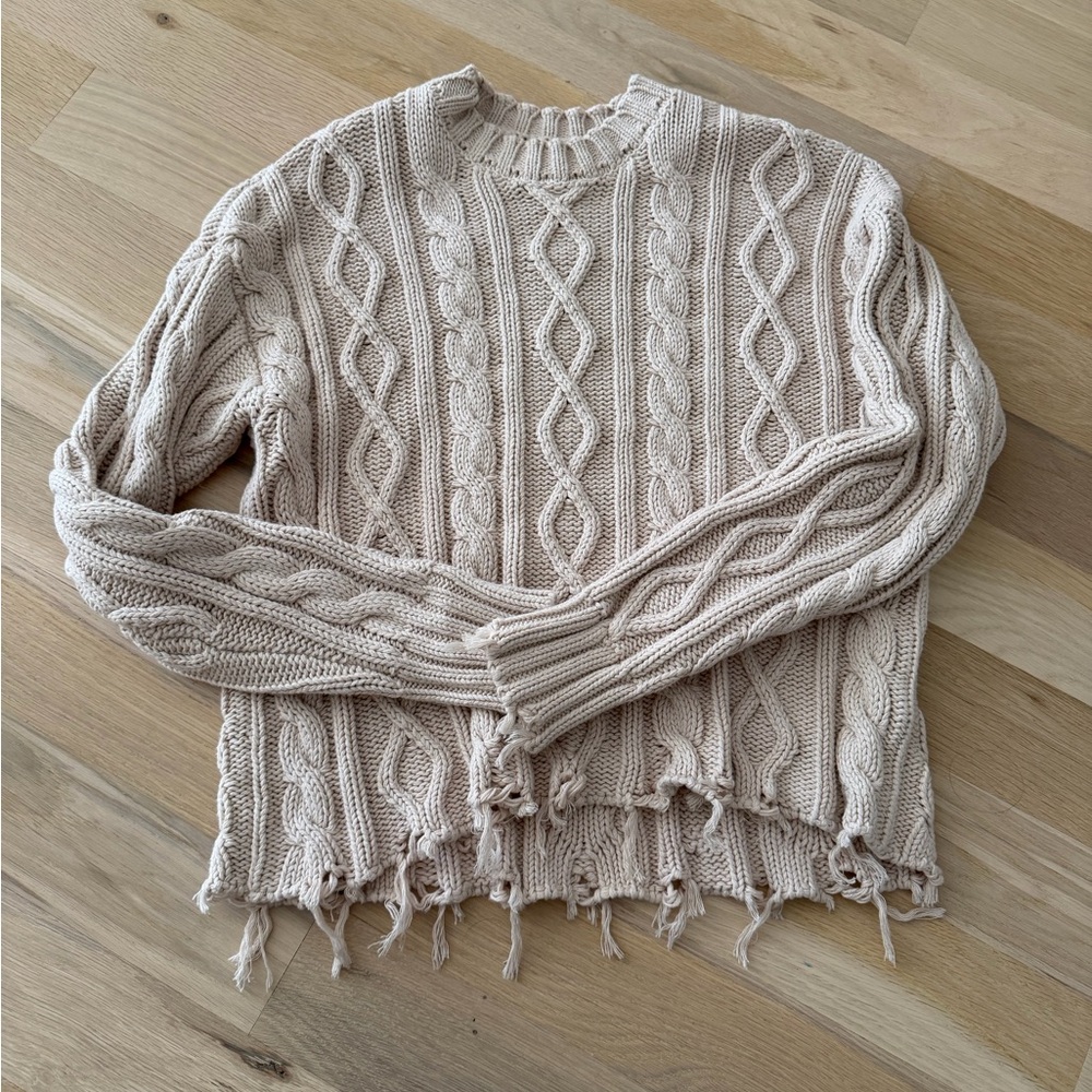 Pistola Eva cable cropped distressed sweater
